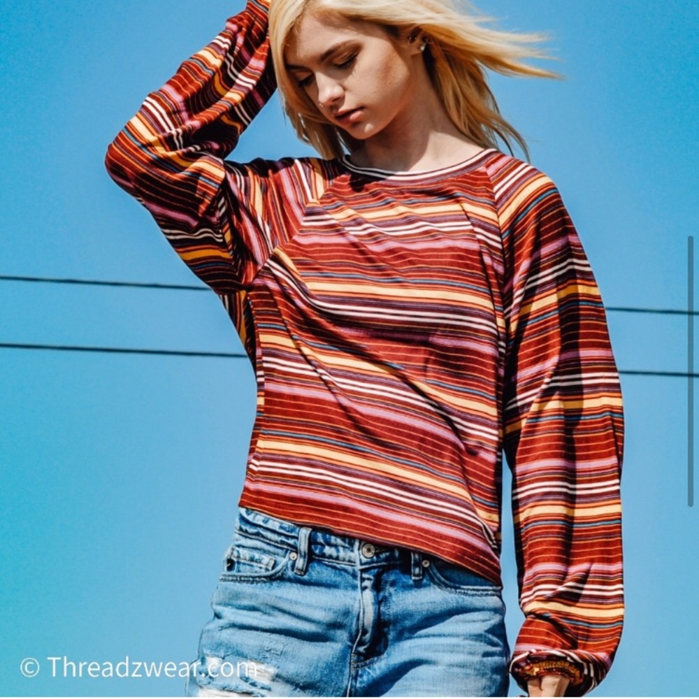 Striped Lantern Sleeve Top‎
